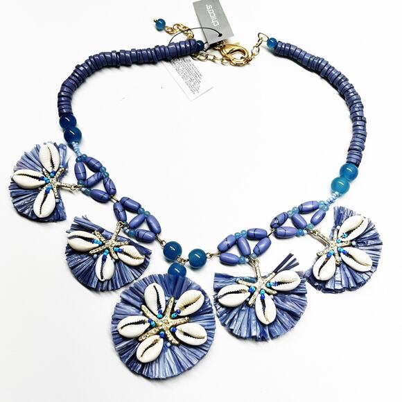 NEW Chico's Periwinkle Blue Shell Bib Statement Necklace - Picture 2 of 7